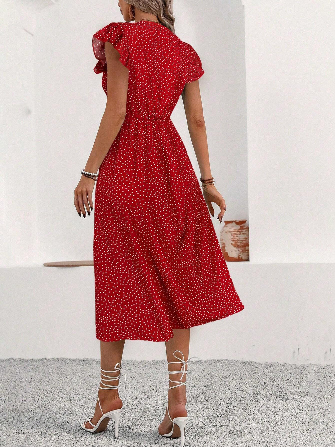 Amy | Midi Polka Dot Dress with V-Neck and Side Slit