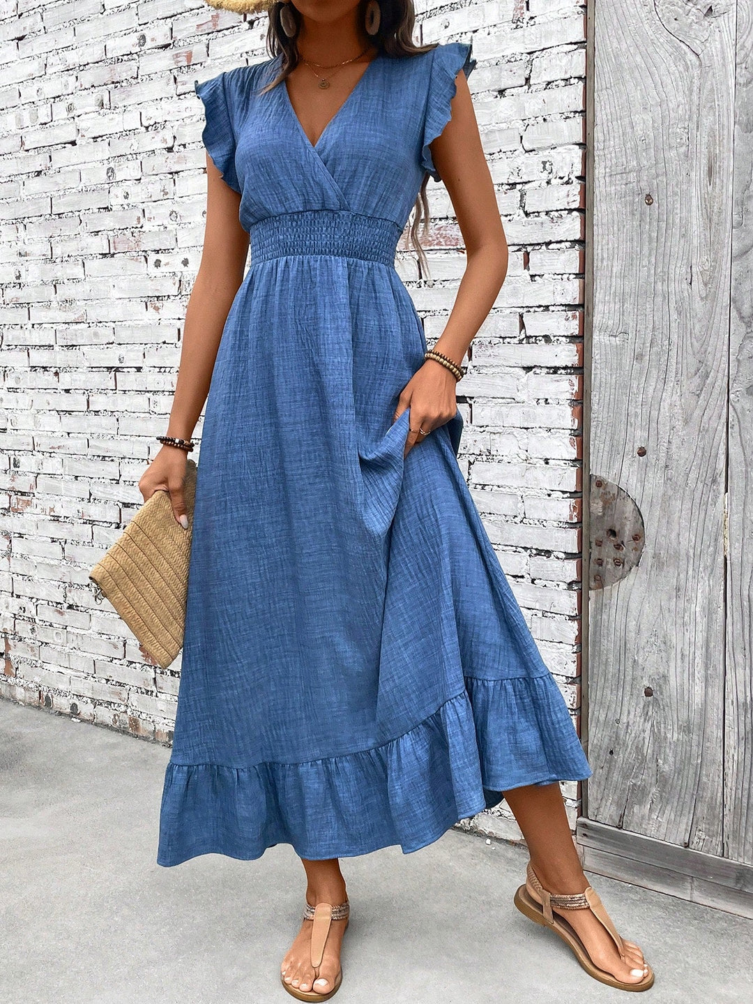 Olivia | Midi Summer Dress with Flutter Sleeves and Smocked Waist