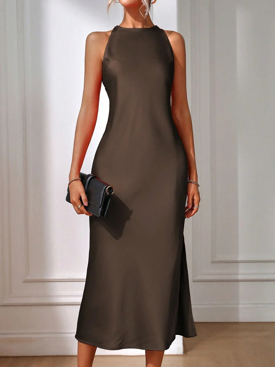 Brielle | Midi High Neck Dress with Sleeveless Bodice