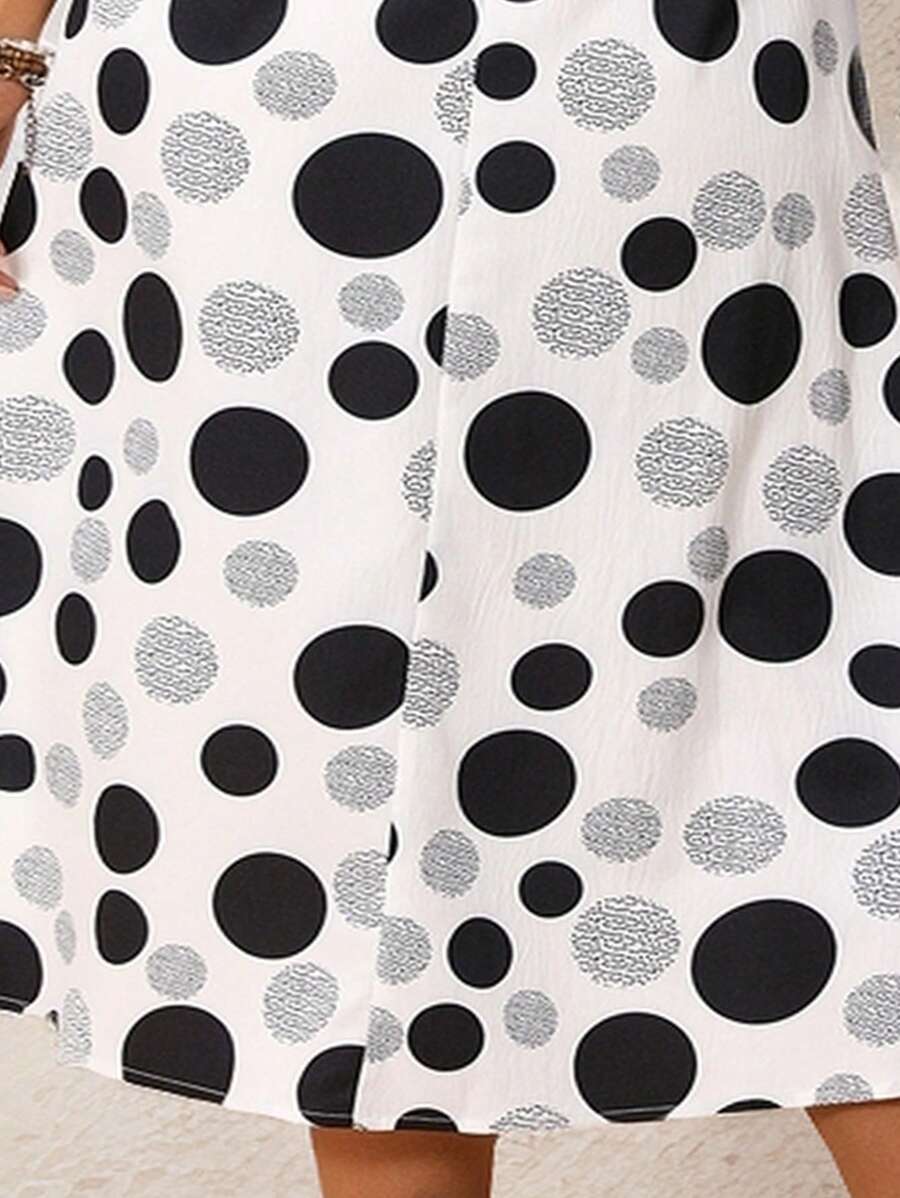 Hazel | Midi Polka Dot Dress with Round Neck and Pockets