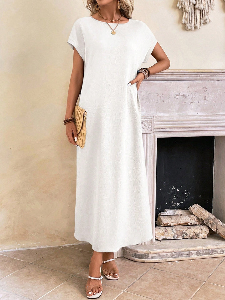 Stella | Midi Summer Dress with Round Neck and Side Slit