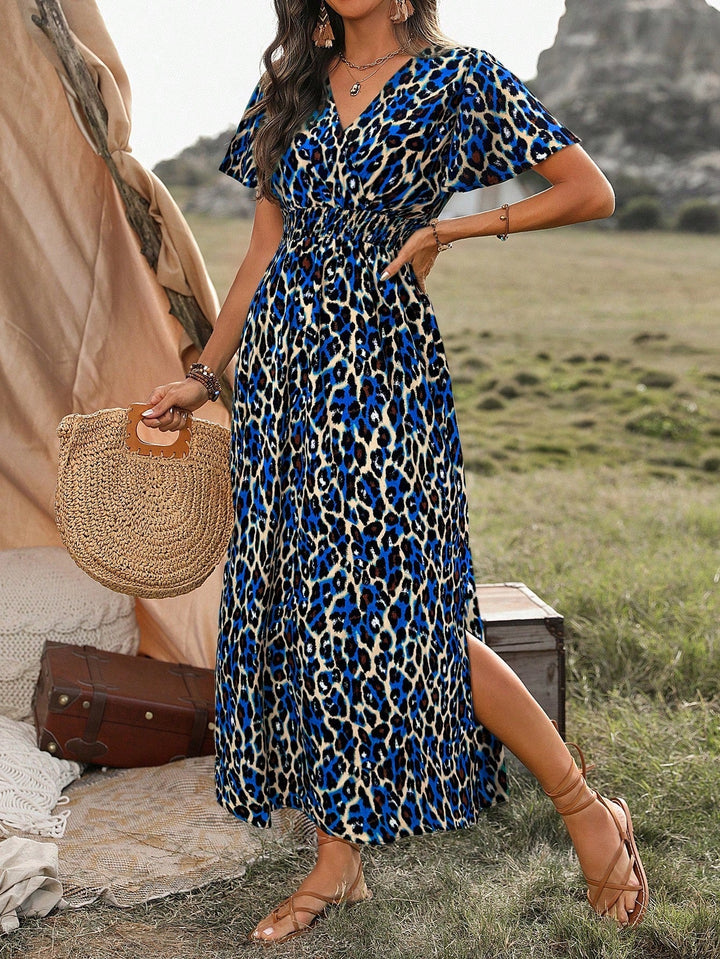 Gina | Midi Summer Dress with Leopard Print and Flutter Sleeves