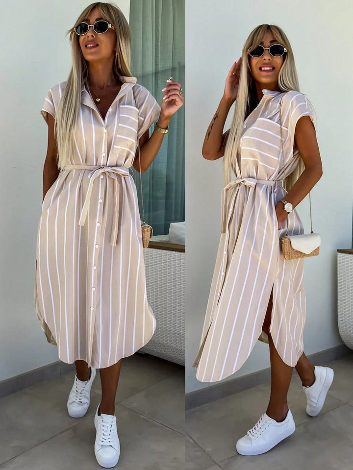 Willow | Midi Shirt Dress with Leopard Print and Belted Waist