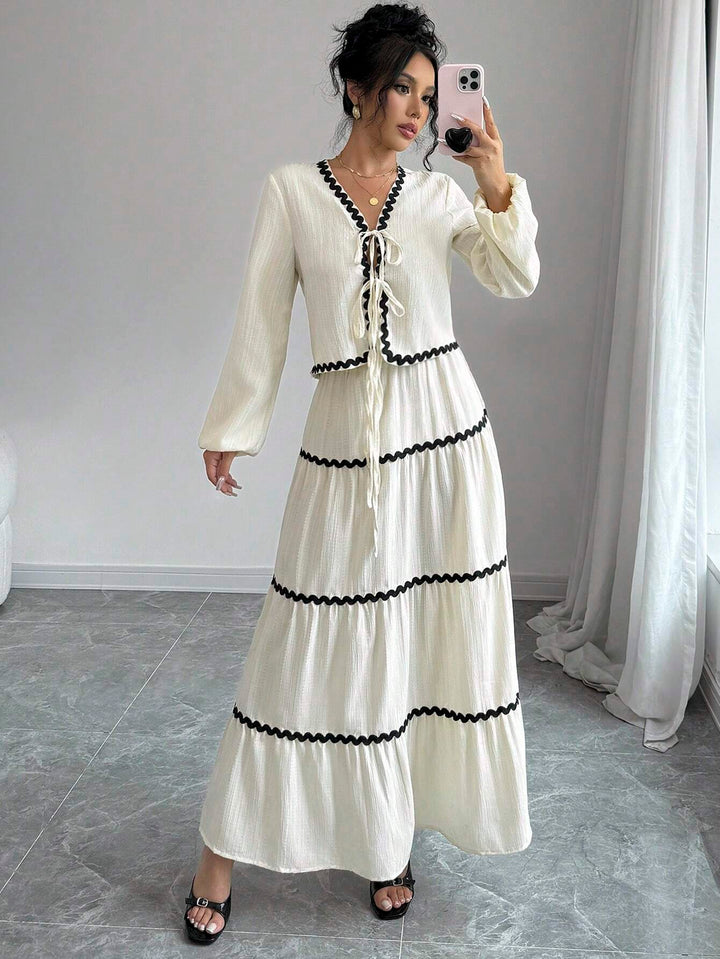 Natalie | Two-Piece Set with V-Neck Top and Maxi Tiered Skirt