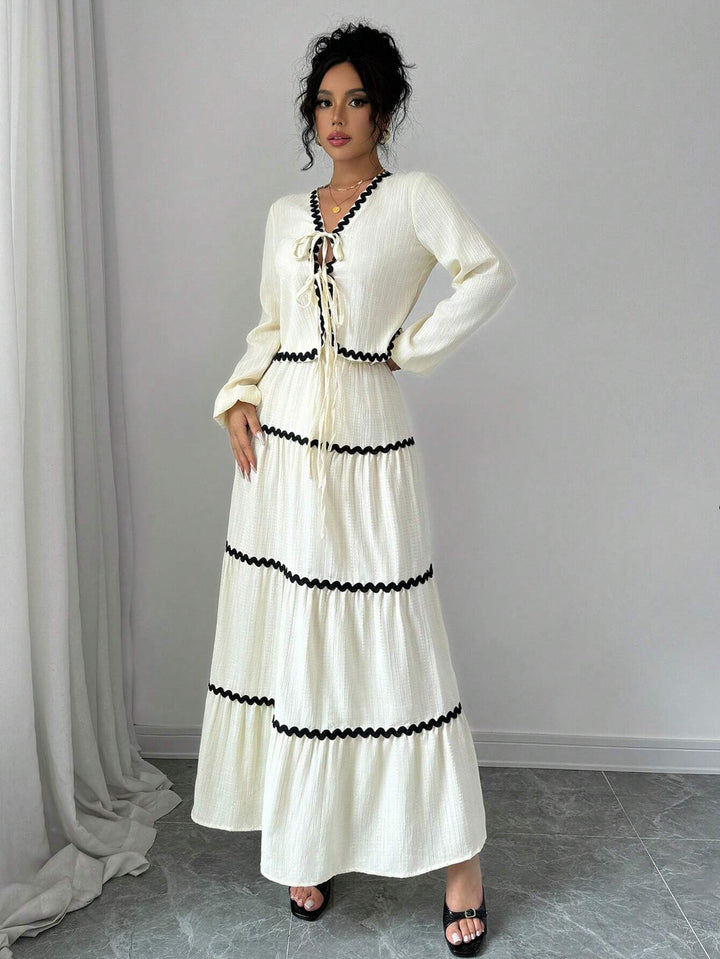 Natalie | Two-Piece Set with V-Neck Top and Maxi Tiered Skirt