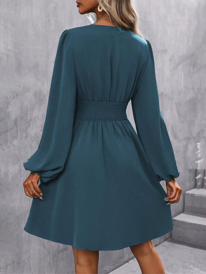 Bella | Midi Cocktail Dress with Lantern Sleeves and V-Neck