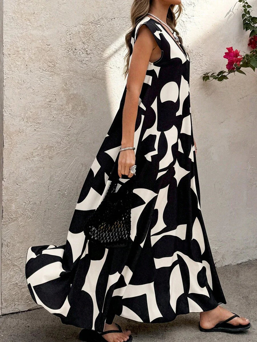 Lesley | Maxi Summer Dress with Abstract Print and V-Neck