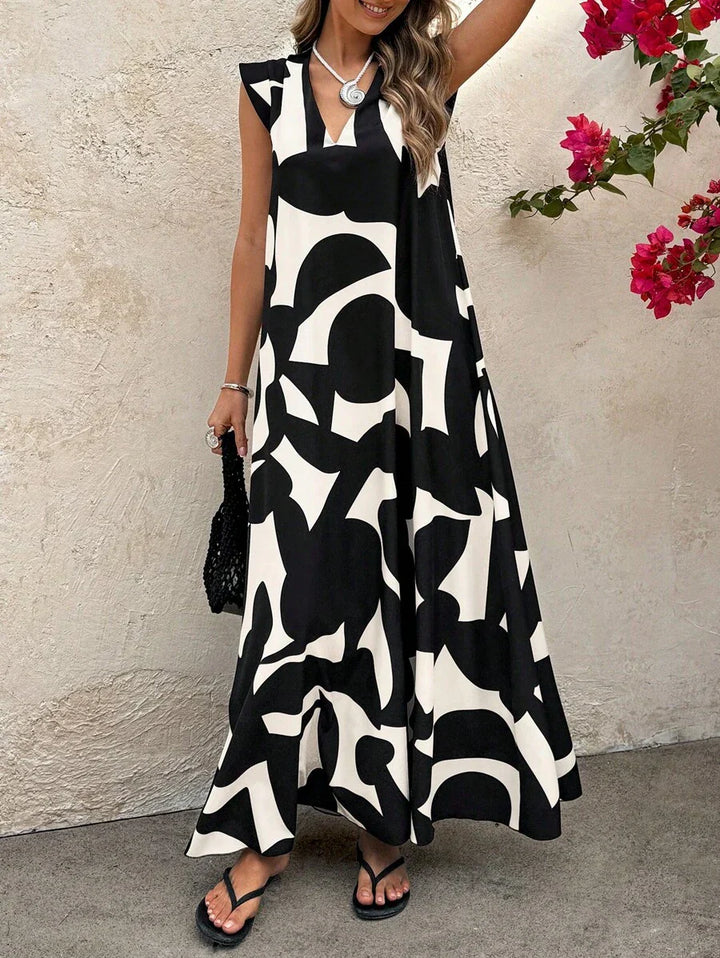 Lesley | Maxi Summer Dress with Abstract Print and V-Neck