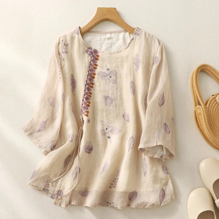Hattie | Floral Print Blouse with Round Neckline and Three Quarter Sleeves