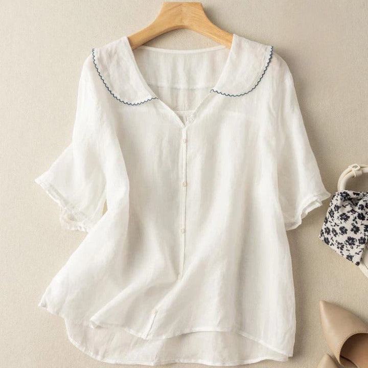 Pippa | Short Sleeve Blouse with Peter Pan Collar and Button Front