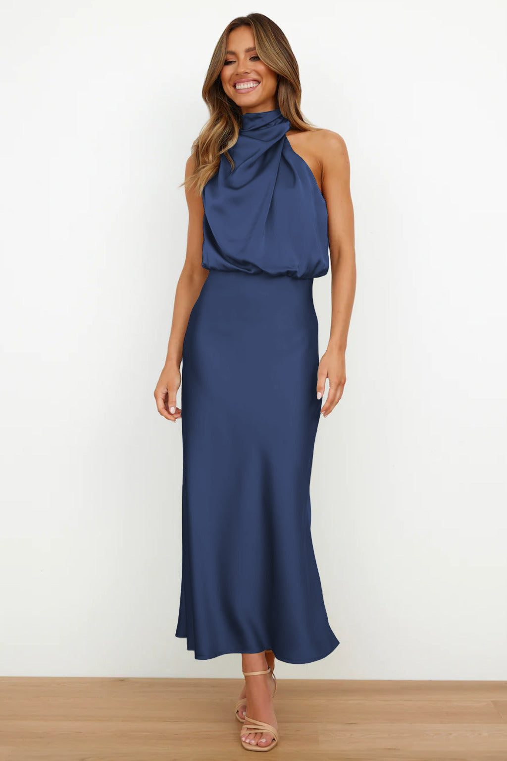 Diane | Maxi Halter Neck Dress with Cowl Drape