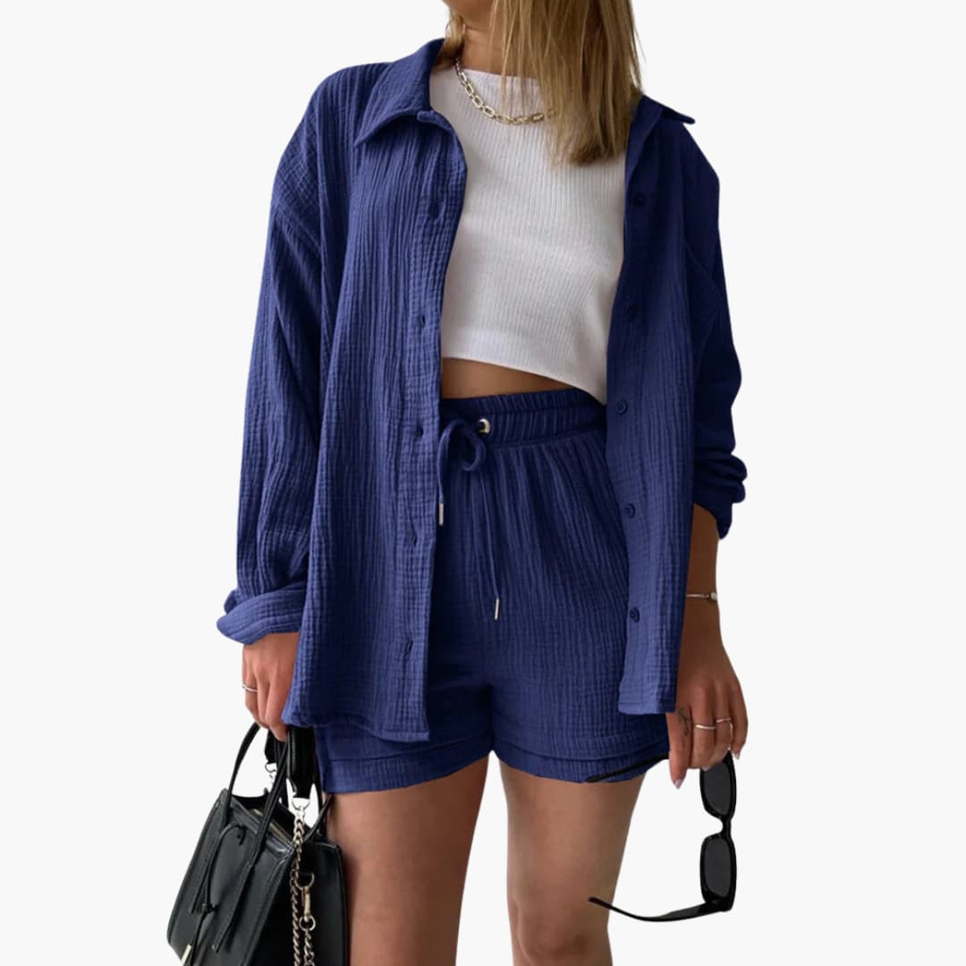 Zara | Crinkle Two-Piece Set with Oversized Shirt and Pull-On Shorts