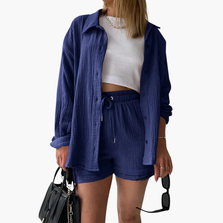 Zara | Crinkle Two-Piece Set with Oversized Shirt and Pull-On Shorts