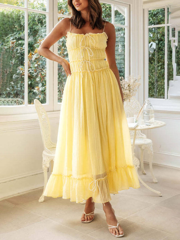 Helen | Midi Summer Dress with Spaghetti Straps and Contrast Trim