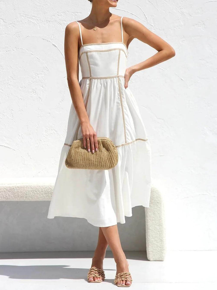 Faith | Midi Summer Dress with Square Neck and Contrast Trim