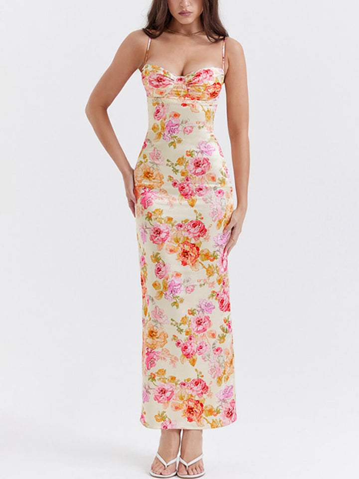 Wendy | Maxi Wedding Guest Dress with Floral Print and Spaghetti Straps