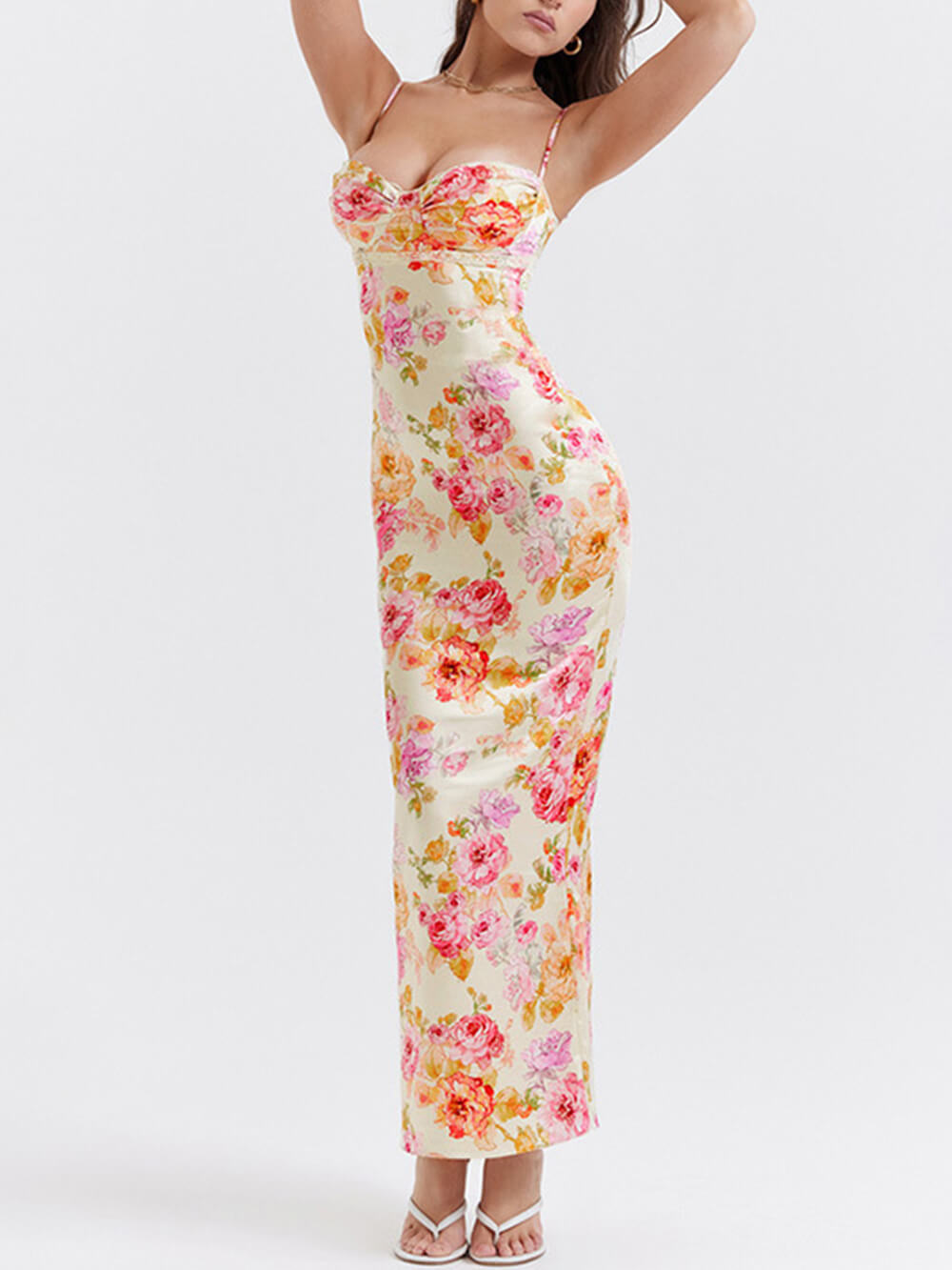 Wendy | Maxi Wedding Guest Dress with Floral Print and Spaghetti Straps