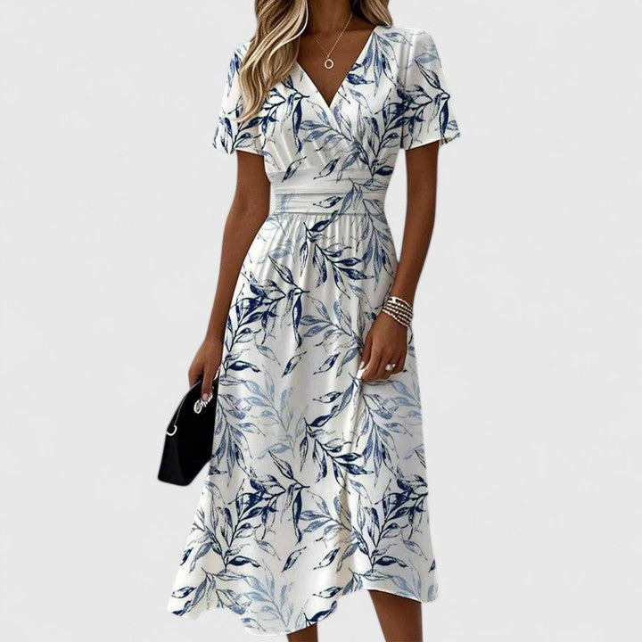 Clara | Midi Summer Dress with Floral Print and Flutter Sleeves