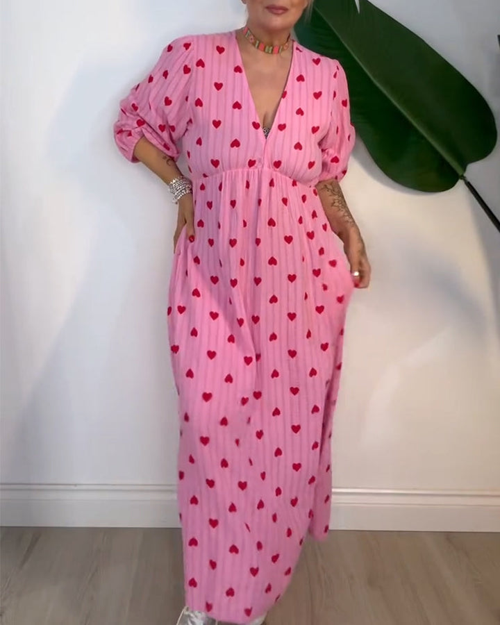 Tina | Maxi Summer Dress with V-Neck and Heart Print