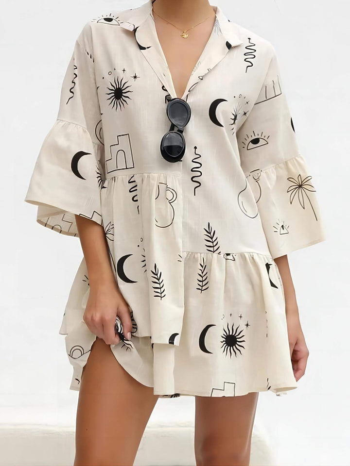 Eleanor | Mini Shirt Dress with Boho Print and V-Neck