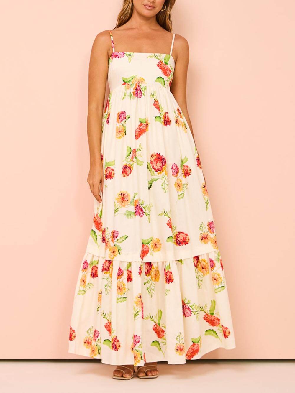 Xena | Maxi Summer Dress with Floral Print and Spaghetti Straps
