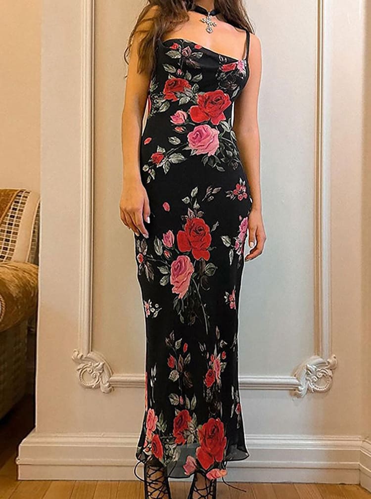 Marigold | Floral Summer Maxi Dress Spaghetti Strap