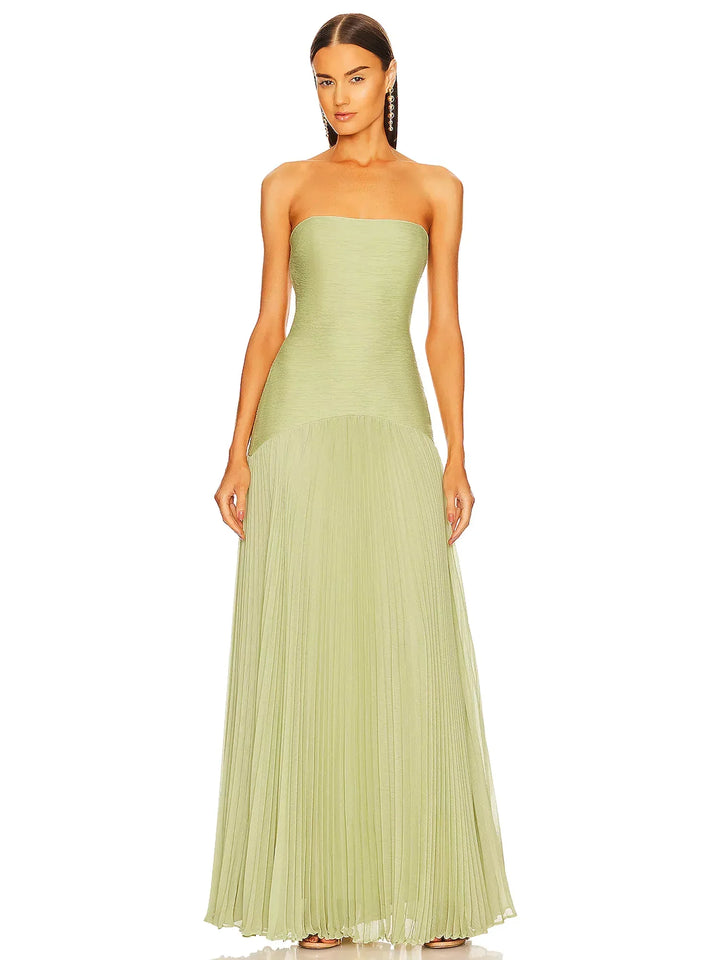 Ruby | Maxi Wedding Guest Dress with Strapless Pleated Skirt