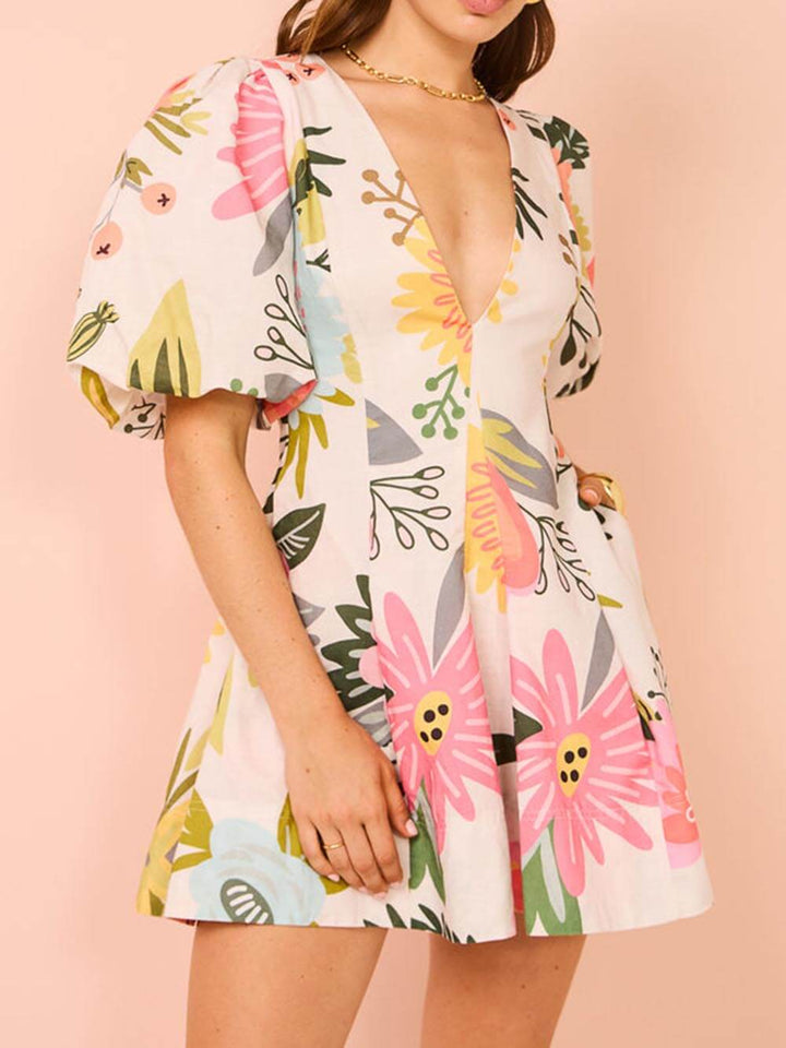 Wendy | Mini Summer Dress with Floral Print and Puff Sleeves