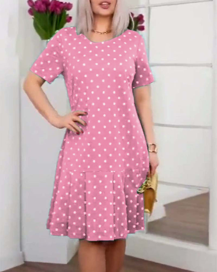 Mia | Midi Polka Dot Dress with Round Neck and Ruffle Hem