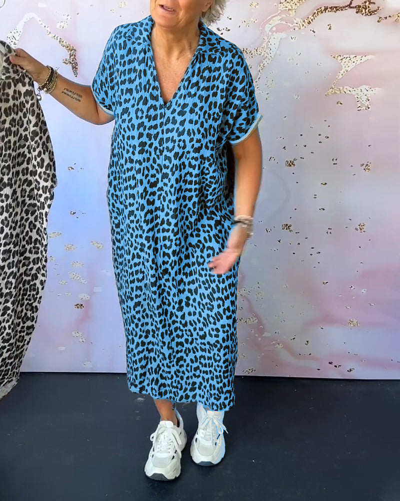 Lenny | Midi Summer Dress with Leopard Print and V-Neck
