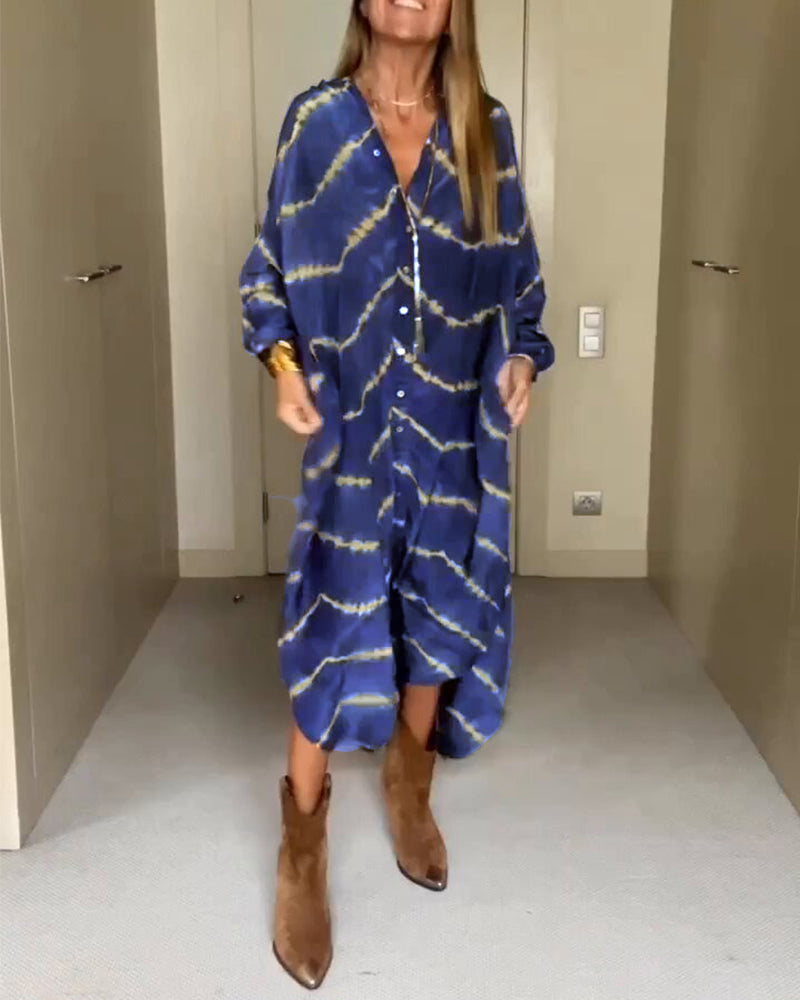 Lina | Midi Shirt Dress with Boho Print and Long Sleeves
