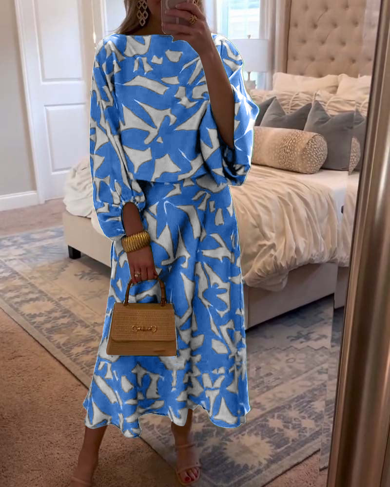 Demi | Matching Set with Abstract Print and Midi Skirt