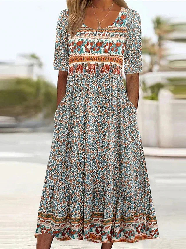 Anne | Boho Midi Dress Short Sleeve