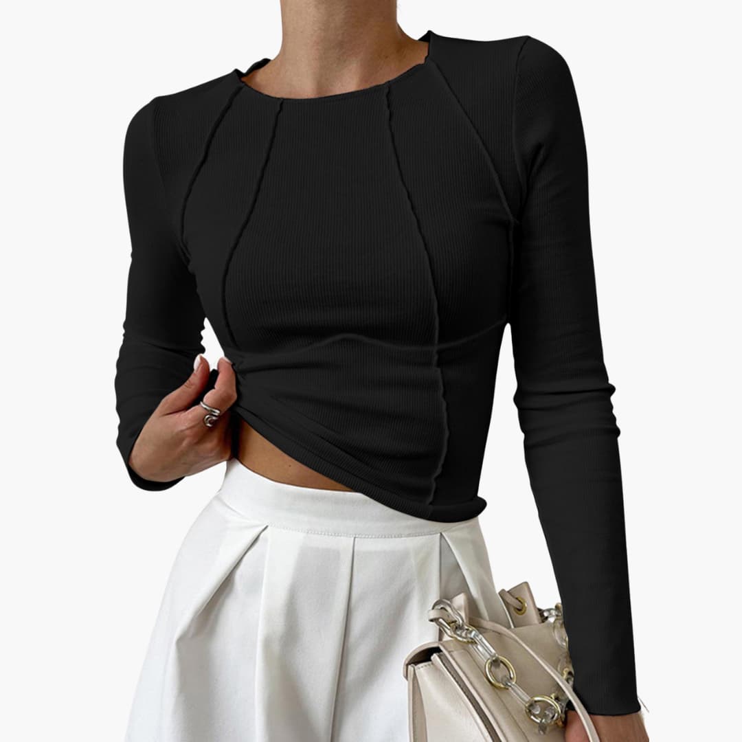 Zoe | Cropped Top with Round Neckline and Long Sleeves