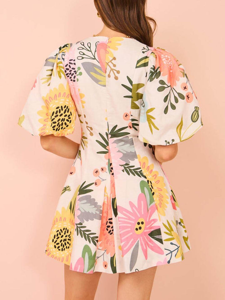 Wendy | Mini Summer Dress with Floral Print and Puff Sleeves