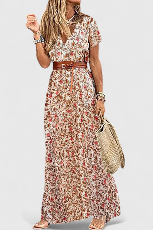 Wendy | Maxi Summer Dress with Floral Print and Belted Waist