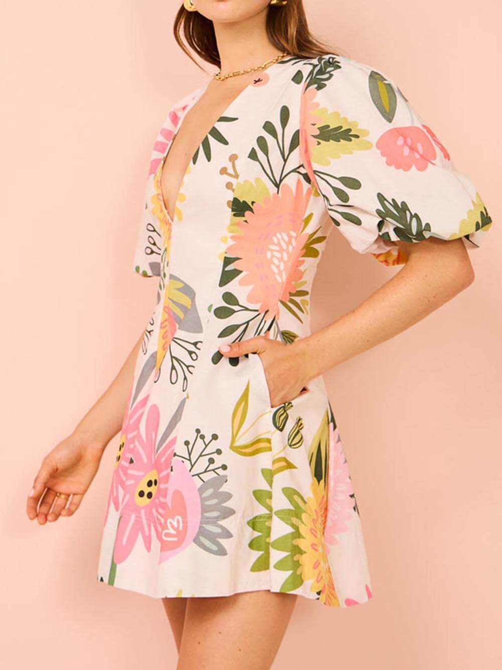 Wendy | Mini Summer Dress with Floral Print and Puff Sleeves