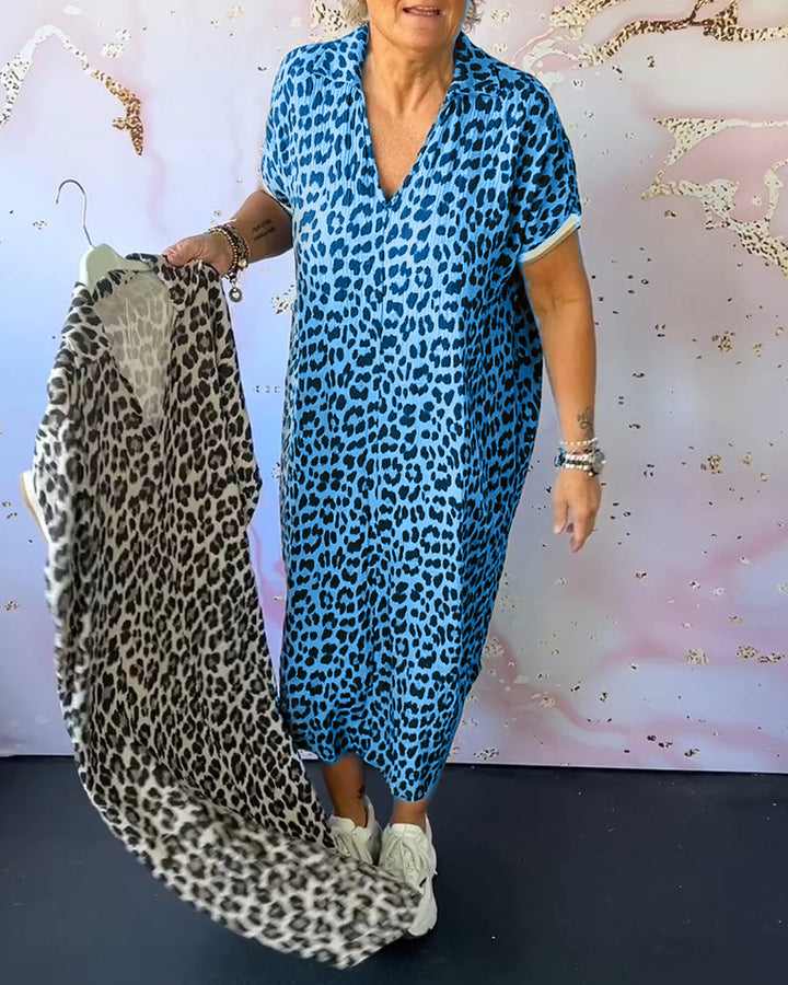 Lenny | Midi Summer Dress with Leopard Print and V-Neck