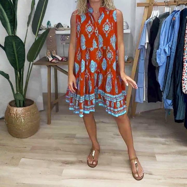 Emily | Mini Summer Dress with Boho Print and Sleeveless Bodice