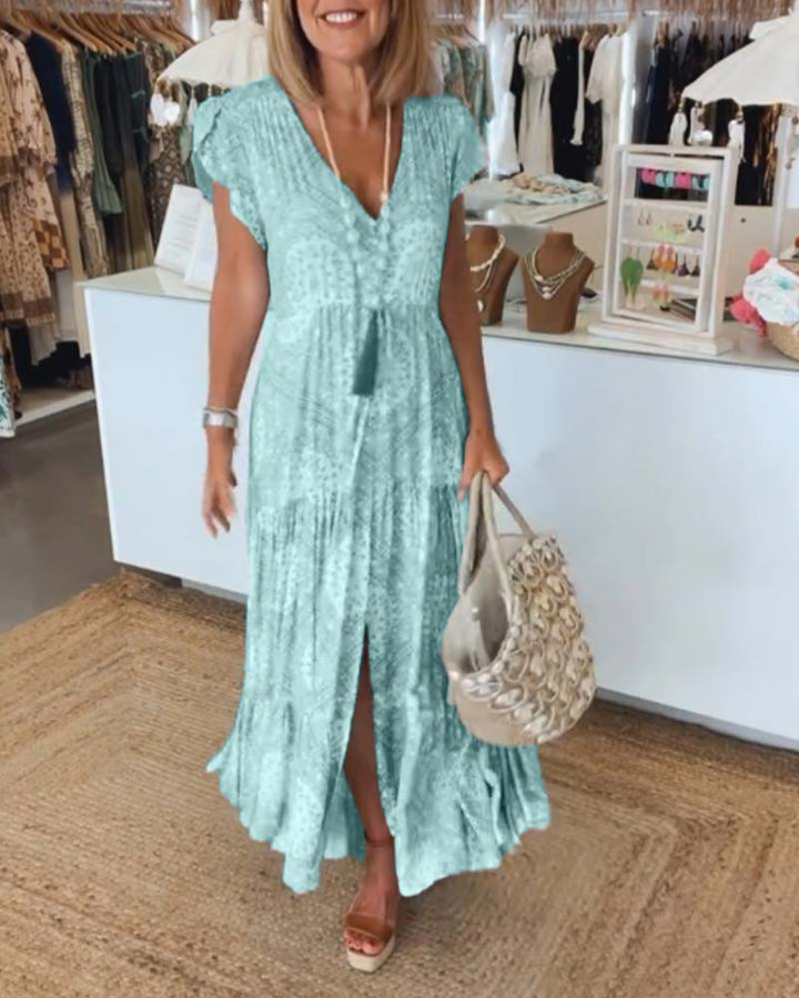 Melissa | Maxi Holiday Dress with Boho Print and V-Neck