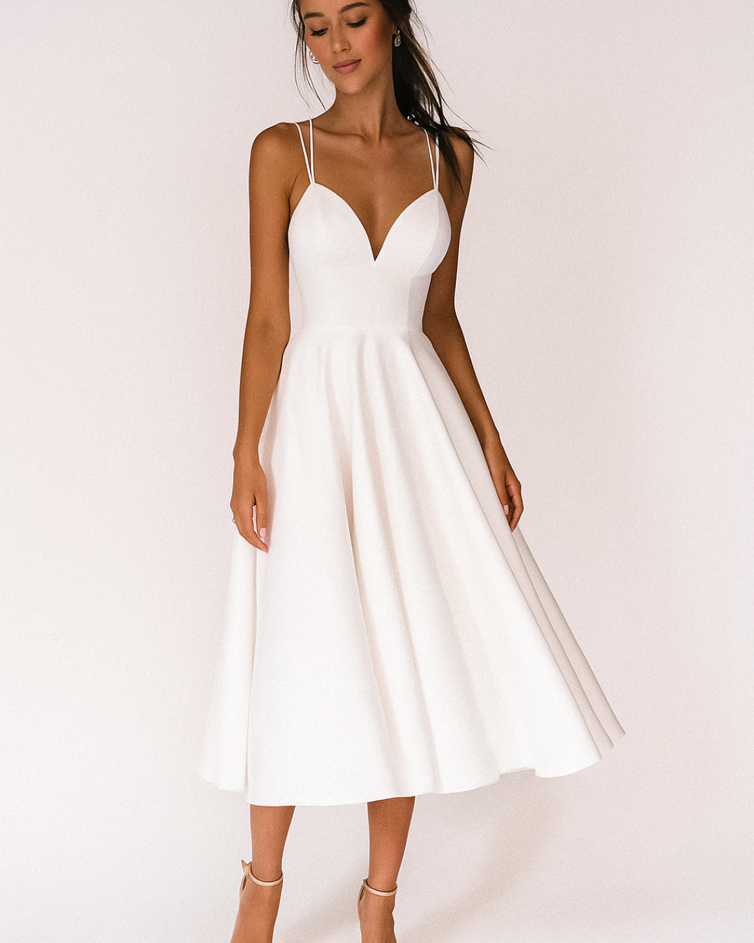 Bella | Midi Wedding Guest Dress with Sweetheart Neck