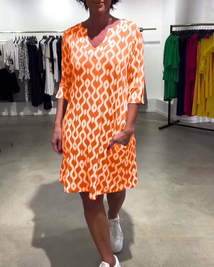 Karen | Mini Summer Dress with Abstract Print and Three Quarter Sleeves