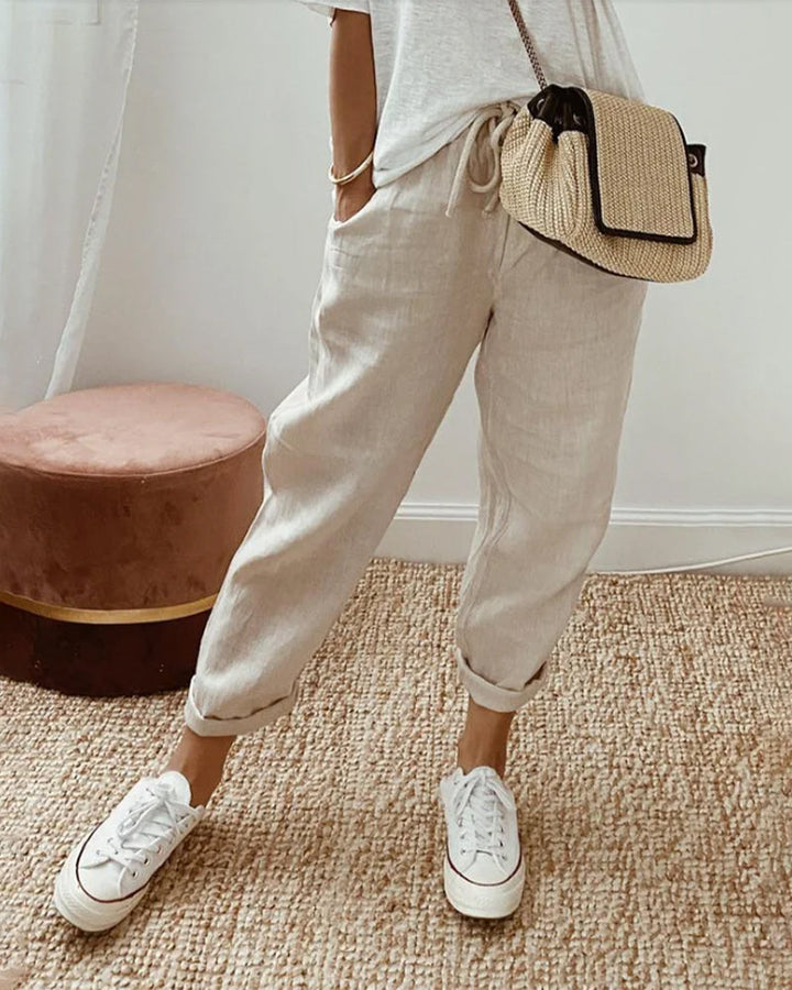 Bea | Relaxed Fit Trousers with Drawstring Waist and Rolled Hem