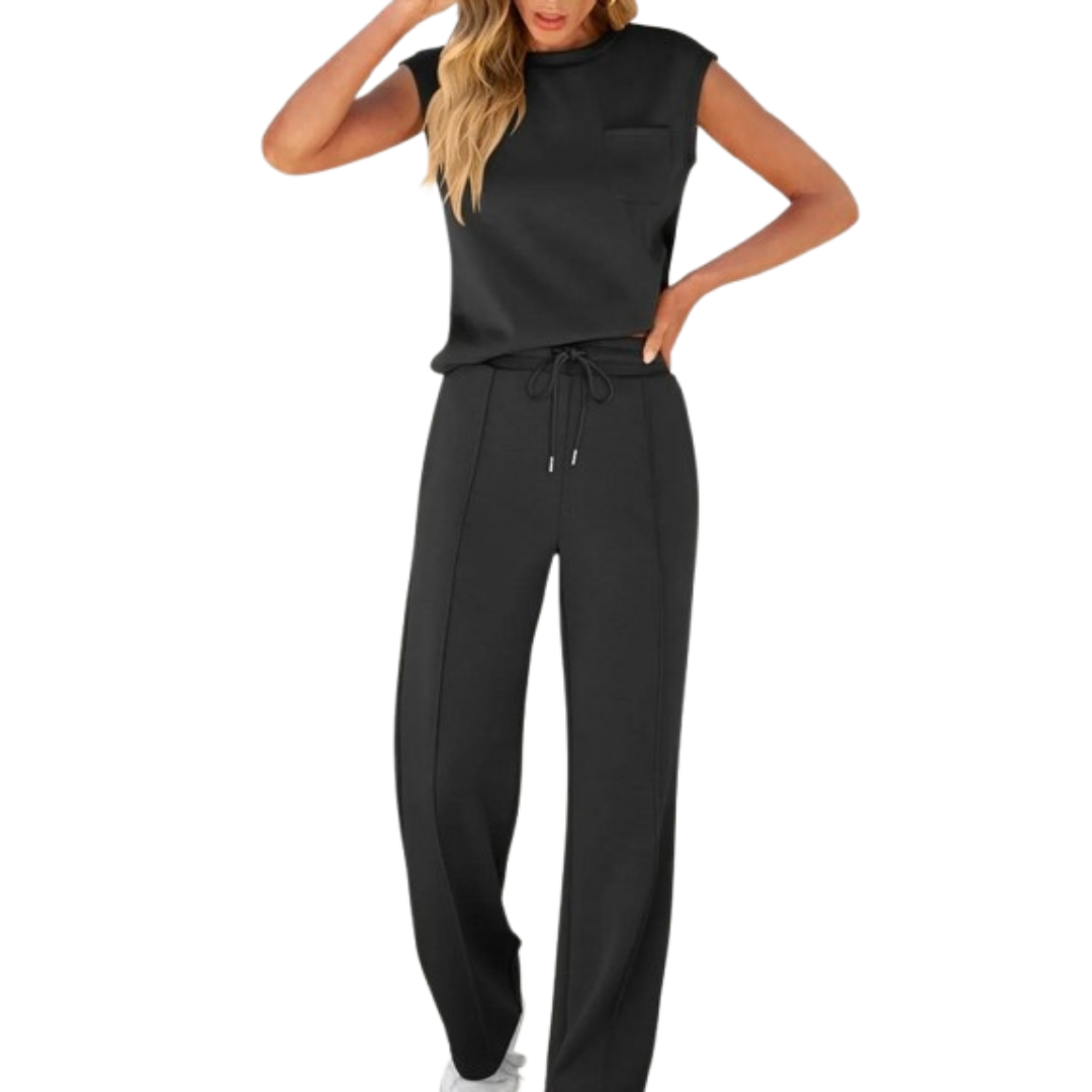 Cleo | Wide-Leg Trousers Set with Cap Sleeve Top and Drawstring Waist