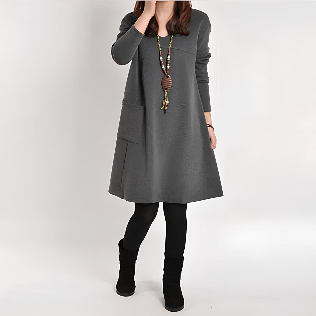 Angie | Midi Summer Dress with V-Neck and Long Sleeves