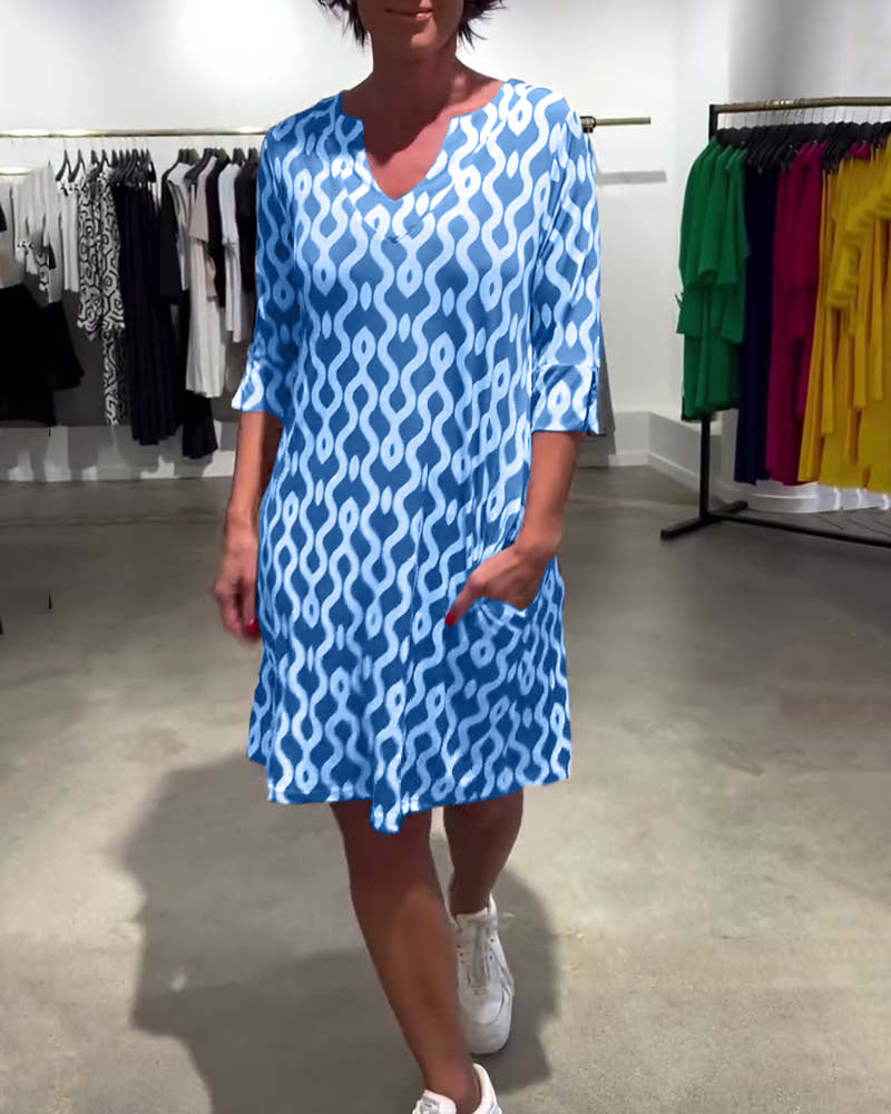 Karen | Mini Summer Dress with Abstract Print and Three Quarter Sleeves