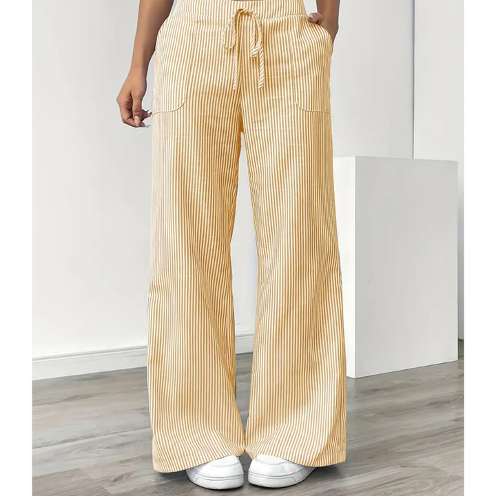 Sandy | Wide Leg Trousers with Striped Print and Drawstring Waist