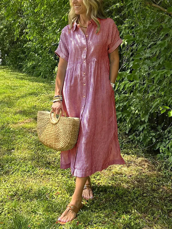 Wendy | Midi Shirt Dress with Vertical Stripes