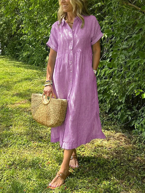 Wendy | Midi Shirt Dress with Vertical Stripes