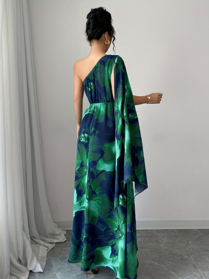 Irene | Maxi Wedding Guest Dress with One Shoulder and Floral Print